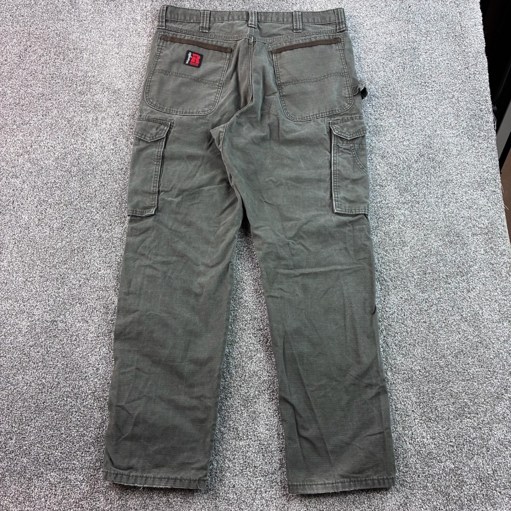 Wrangler Riggs Cargo Pants Mens 36x34 Olive Green Carpenter Ripstop Canvas - Picture 5 of 6